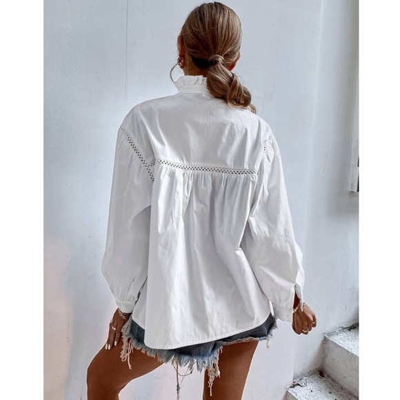 Shein white preppy oversized dressy layering shirt S - Picture 3 of 9